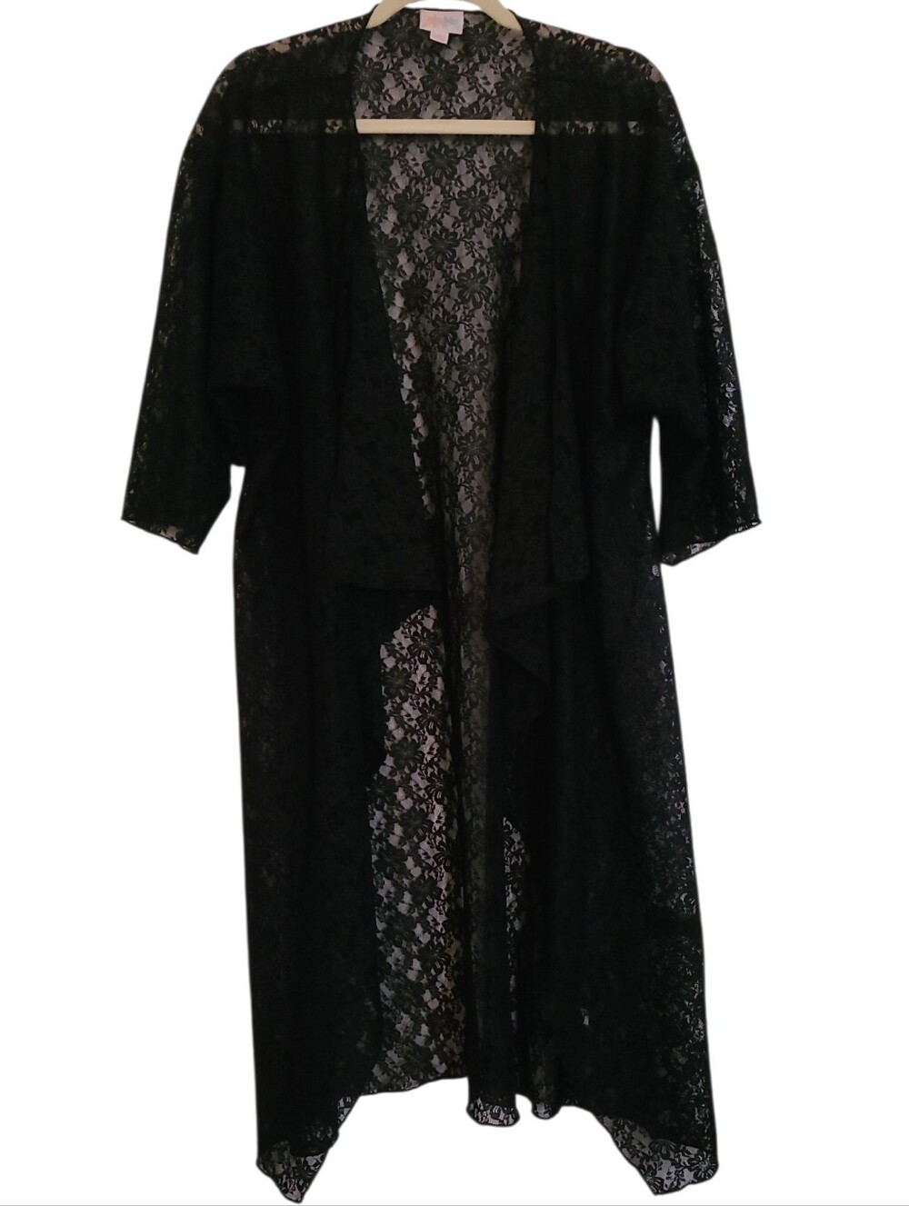 LLR Lularoe Black Lace Long Floral Kimono Robe Swim Beach Coverup Sz M NWOT